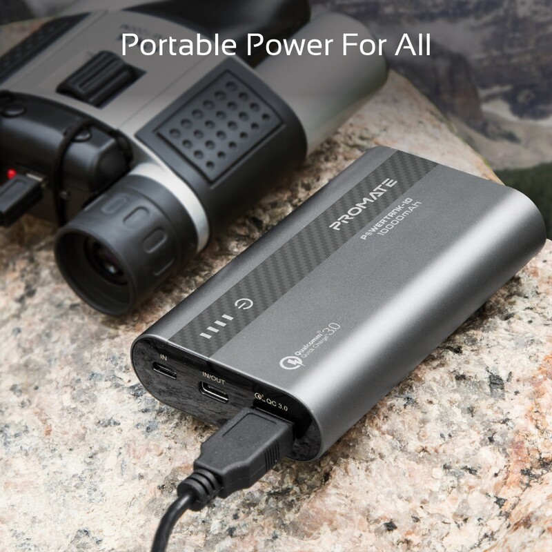 Promate 10000mAh PowerTank-10 USB-C Power Bank, Compact Palm Size 18W USB Type-C Input /Output Power Delivery External Battery Charger with QC 3.0 Port for iPhone XS /XS Max, Samsung S9/S9+, Grey